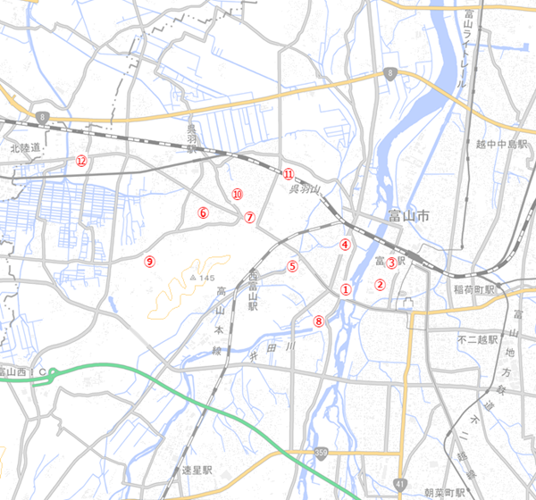 居住推進地区内外の調査地点